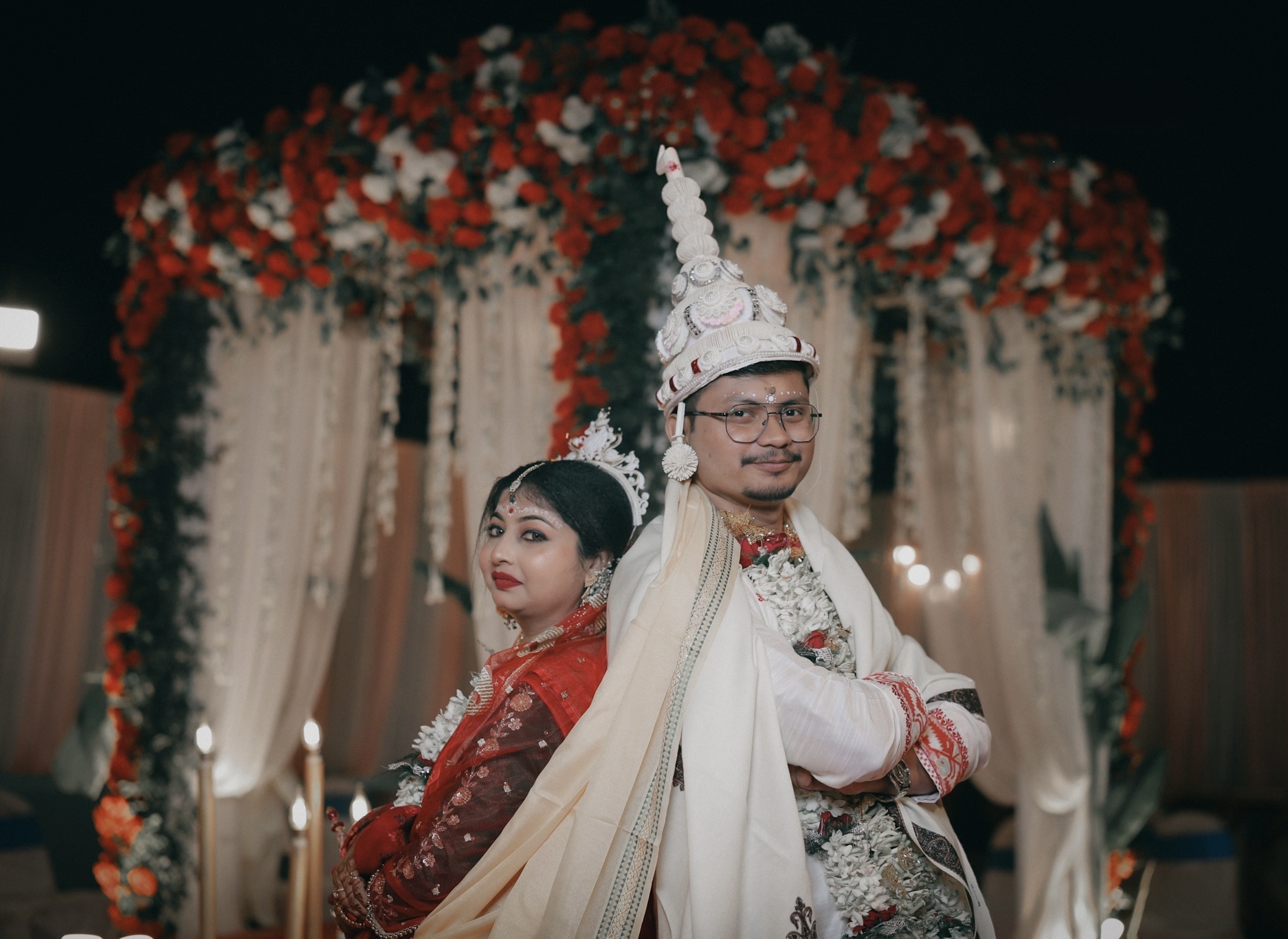A bride and groom captured by Royal Image Studio at golden hour